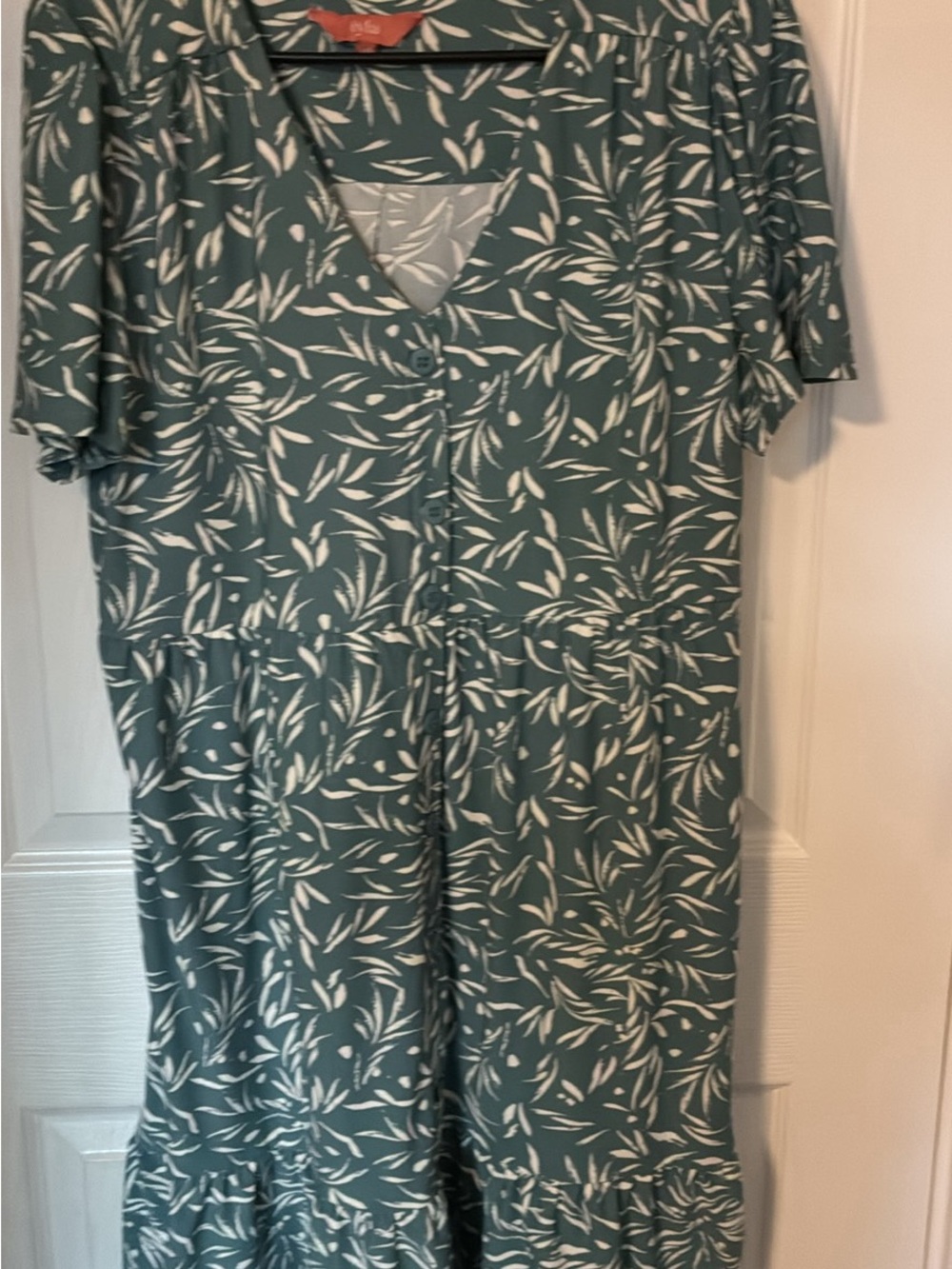 Women’s Teal Leaf-Print Button Front Dress Iyla